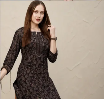 Women’s Black Printed A-Line Kurta view 3